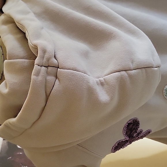 Upcycled tan hooded sweatshirt with butterfly applique & colorful butterflies - Picture 10 of 15